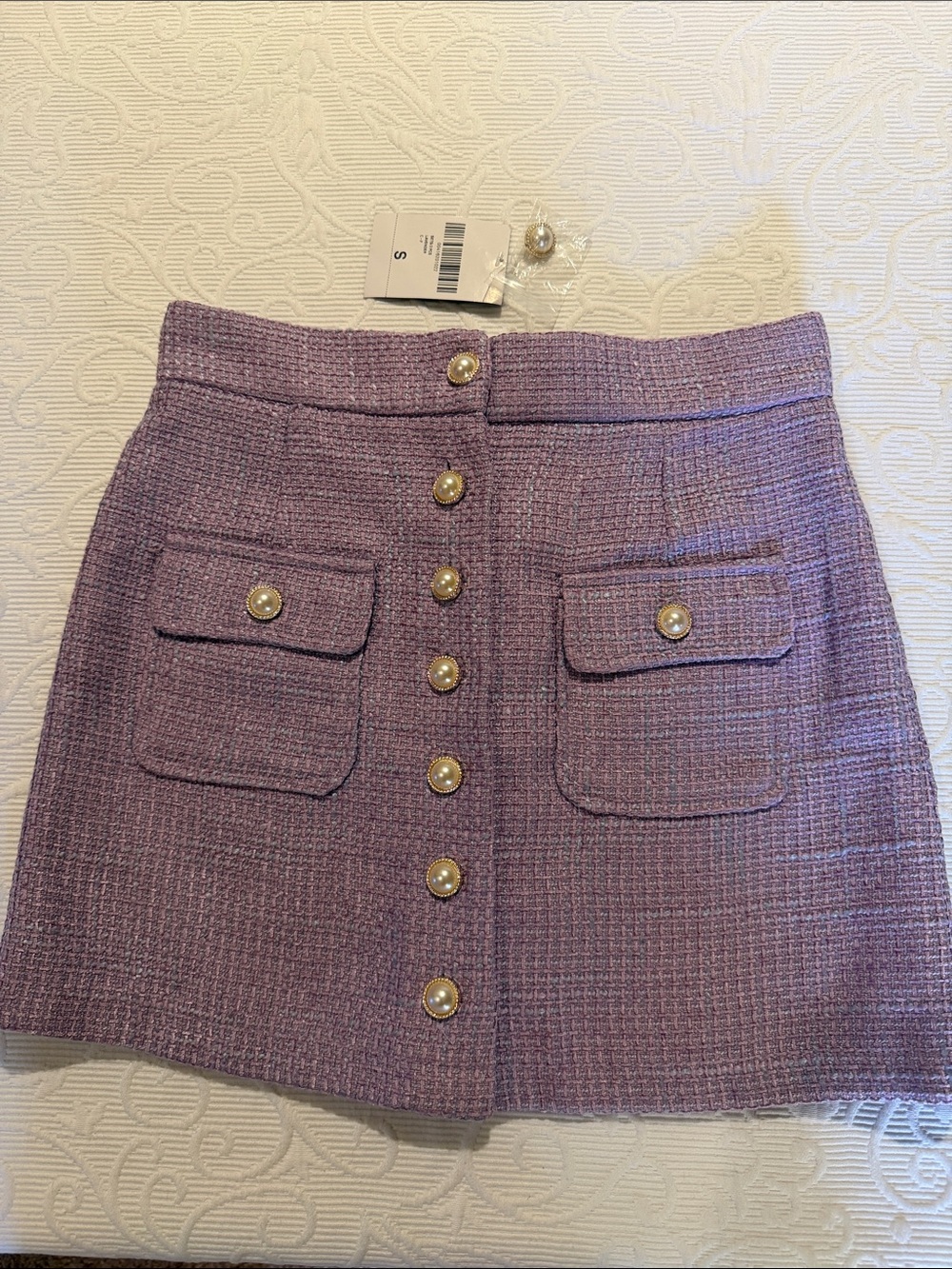 Forever 21 Lavender Tweed Pearl-Button Mini Skirt. NWT. Small